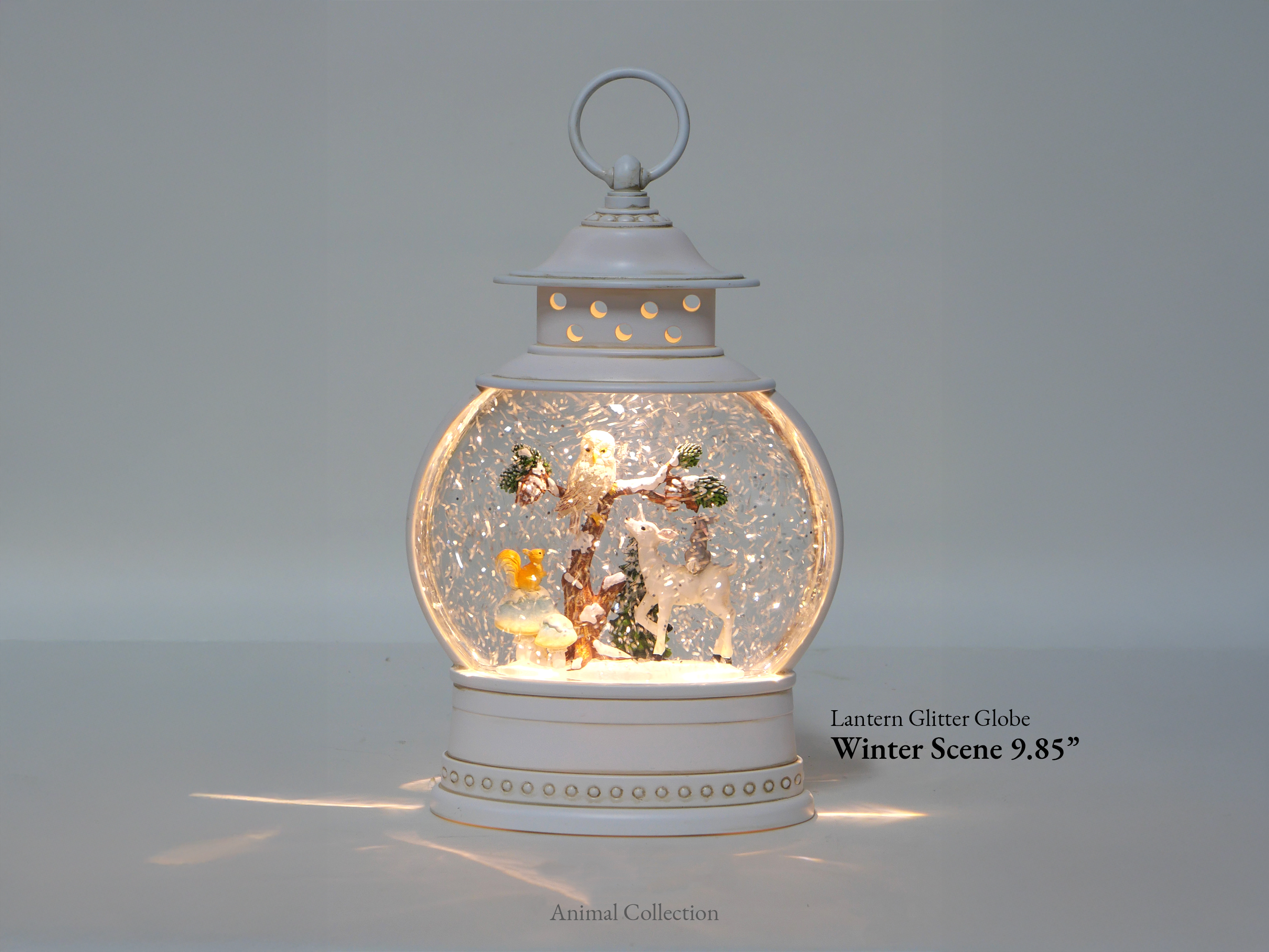 IEGIFT - Wholesale Decorative Tabletop Object - 10" White Lantern Glitter Globe, Lighted Winter Scene0