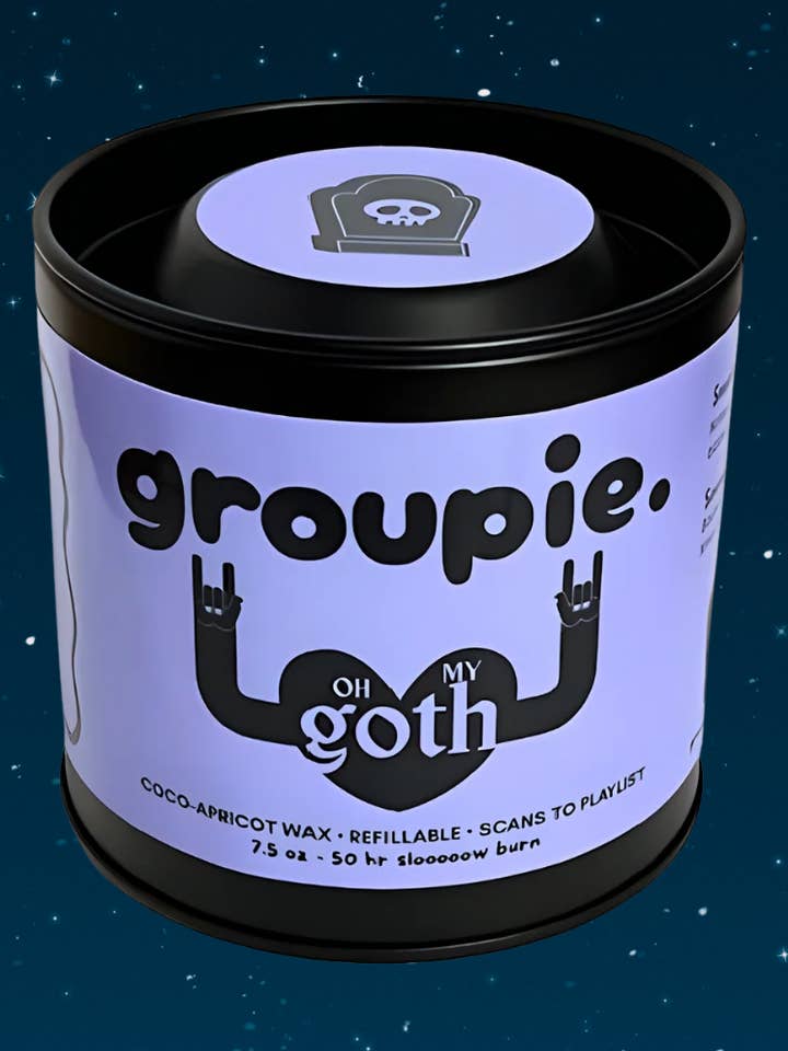 "Oh My Goth" Playlist Candle for wholesale by groupie candles