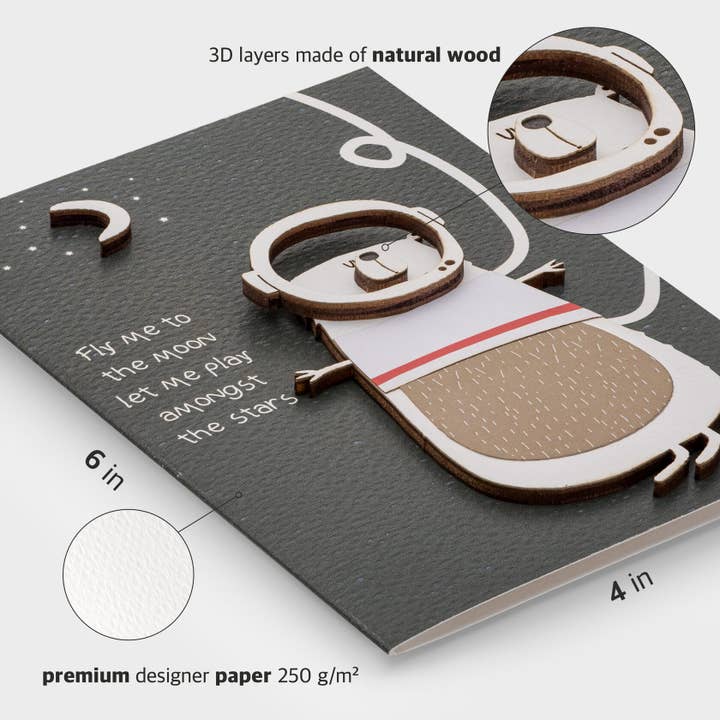 PESKOVOI - Vente Carte de vœux classique - Carte Astronaute en Bois 3D – Carte de Vœux Spatiale Romantique PESKOVOI2