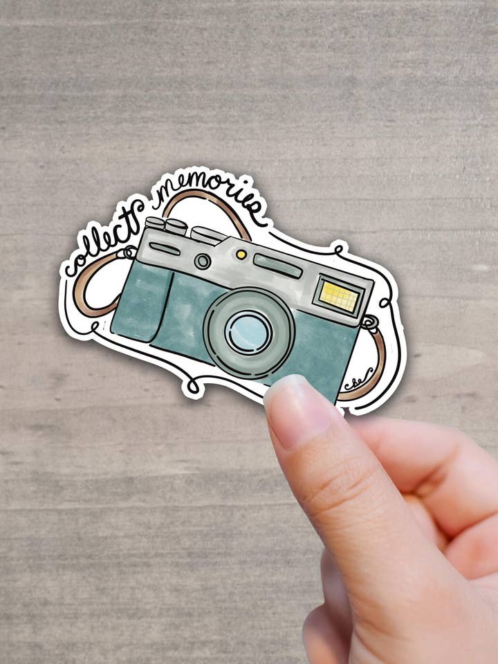 Collect Memories Camera Sticker, Photography Stickers for wholesale by Beth Ann Erickson Designs