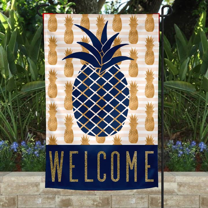 Garden Flag - Pineapple Blue and Gold for wholesale by The Spotted Zebras