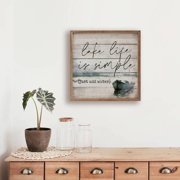 Kendrick Home - Wholesale Sign - Lake Life Is Simple Boat Whitewash