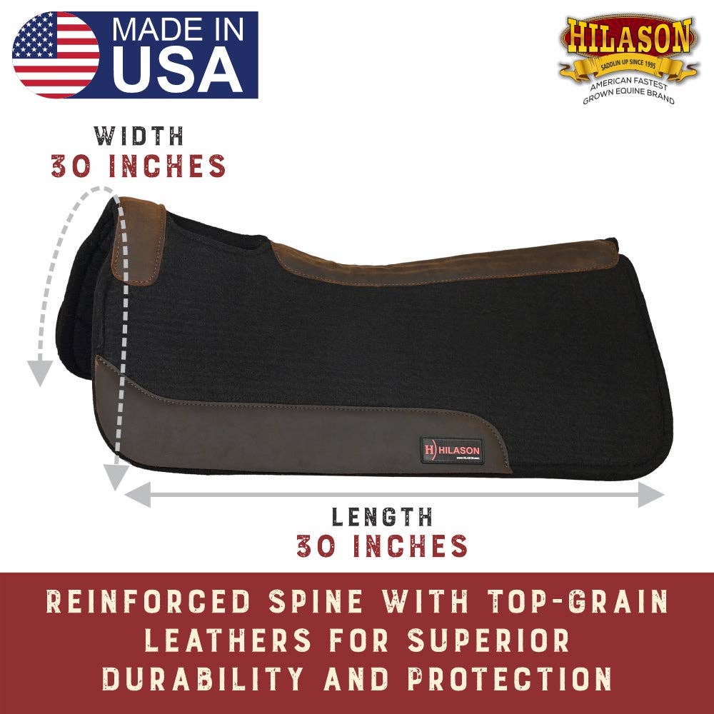 HILASON - Wholesale Horseback Riding Gear - HILASON Western Wool Felt Horse Saddle Pad W/ Distressed Wear Leather Made in USA | for Horses1