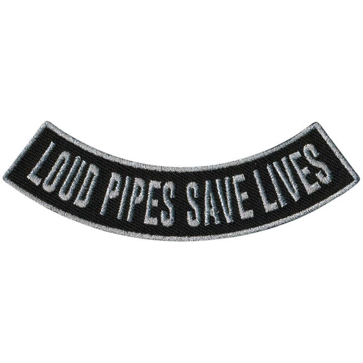 Hot Leathers Loud Pipes Save Lives 4” X 1” Bottom Rocker Patch for wholesale by Hot Leathers