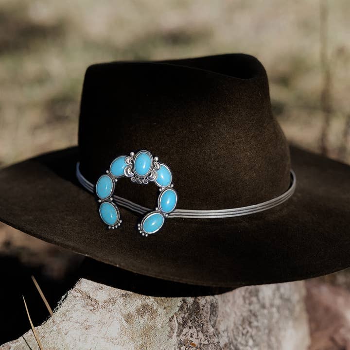 SB Western Turquoise Squash Blossom Trucker Hat Pin for wholesale on Faire