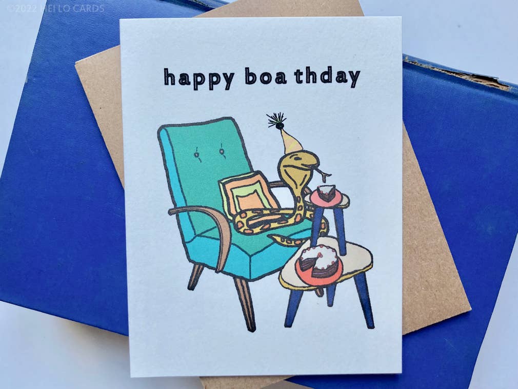 HEI LO CARDS – wholesale Birthday card – "Happy Boa thday" Smiling Snake Birthday Card2