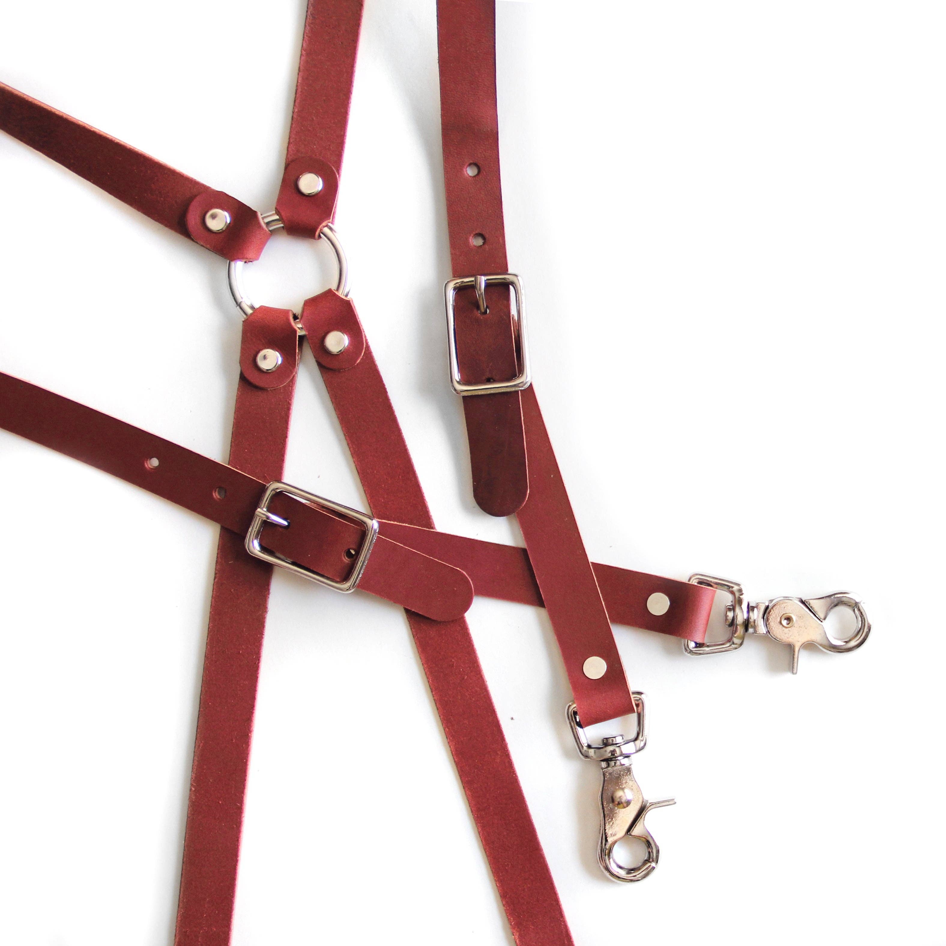 Audio Helkuik - Wholesale Suspenders - Unisex - Leather Suspenders - Chestnut (X-back style)0