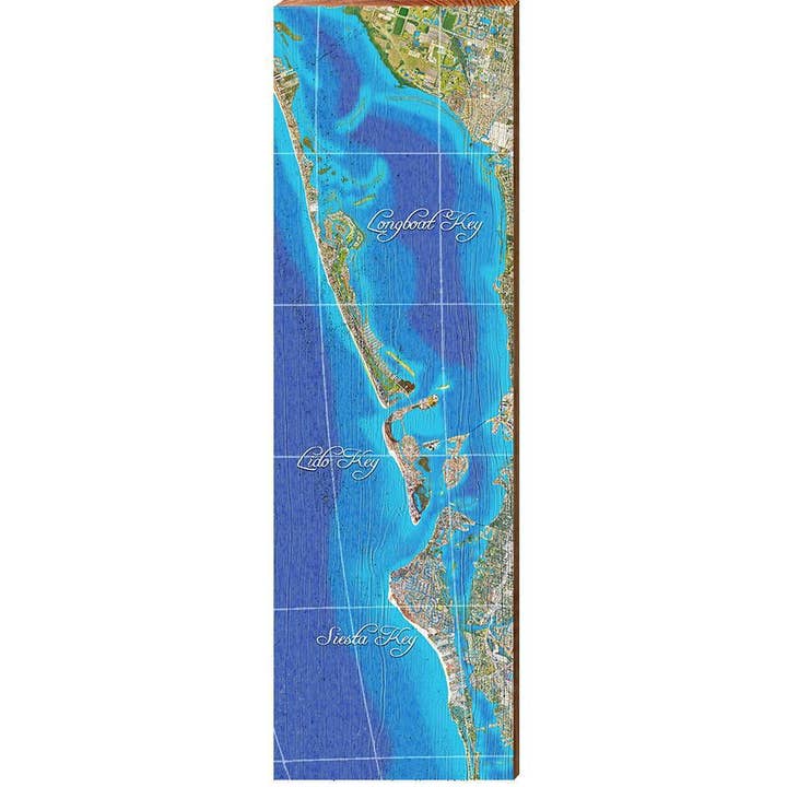 Mapa de Longboat Key, Lido Key y Siesta Key | Impresión mural sobre madera auténtica para venta al por mayor de Mill Wood Art
