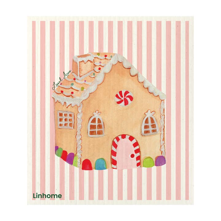 Holiday Classic Collection Gingerbread House Linhome x Liesel Anne Swedish Dishcloths - 1 Pack for wholesale by Linhome