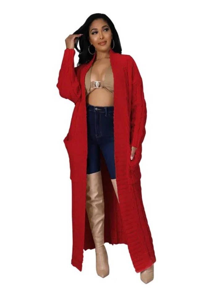 MB Fashion Wholesale - Wholesale Cardigan - Women's - MB FASHION Cable-Knit Long Cardigan with Pockets 073AT