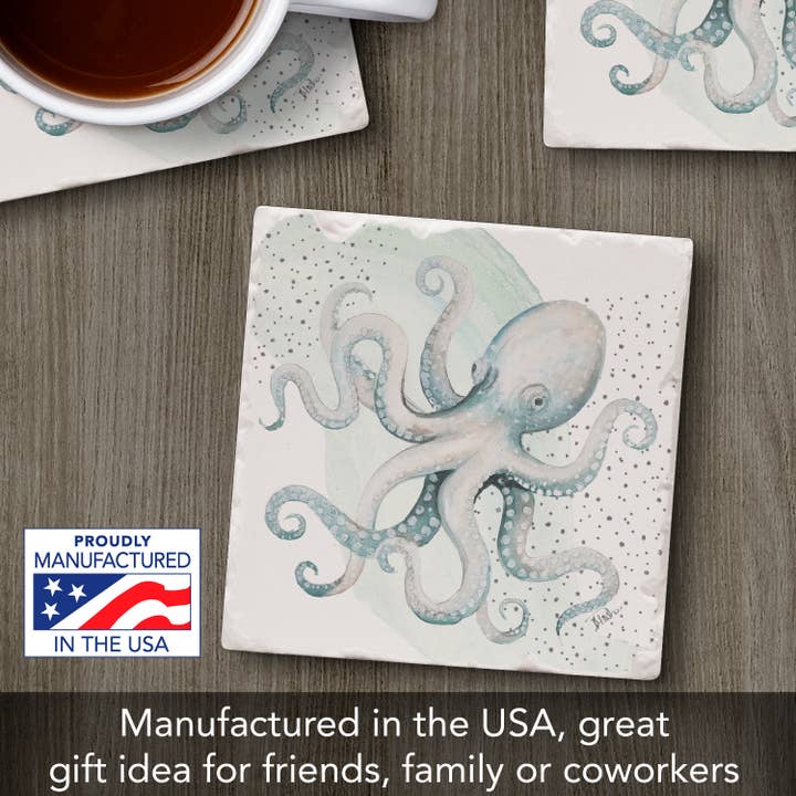 CounterArt/Highland Home/Thirstystone/CoasterStone - Wholesale Coasters - "Octopus" Single Absorbent Stone Tumbled Tile Coaster