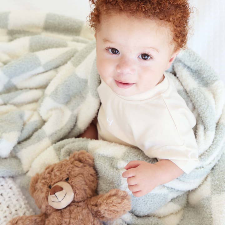 Caden Lane - Wholesale Bedding Blanket - Kids & Baby - CuddleLane™ Luxe Blankets | Sage Check4