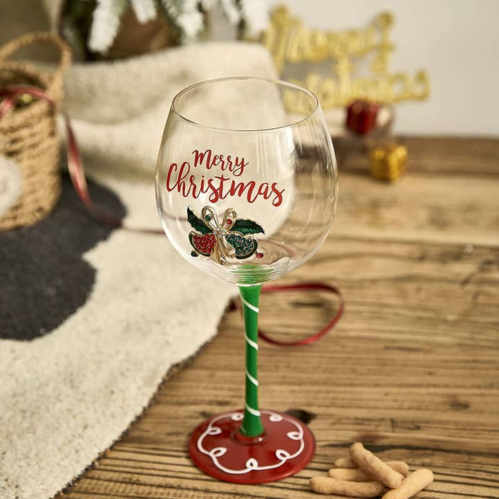 The Wine Savant / Khen Glassware - Wholesale Wine Glass - Christmas Wine Glass - Elf Themed Stemmed 18oz - 2 Set5