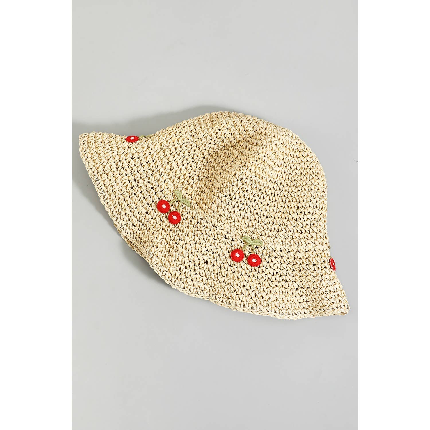 Girly - Wholesale Beanie - Women's - RAFFIA WOVEN CHERRY ACCENT BUCKET HAT