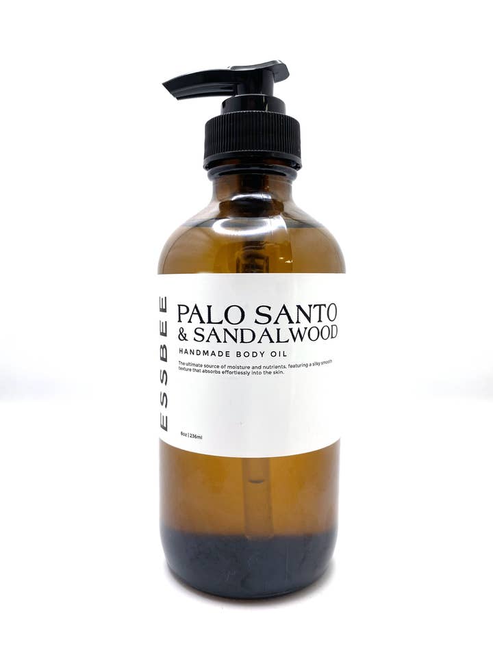 Palo Santo & Sandalwood Handmade Body Oil for wholesale by Essbee Bath and Body