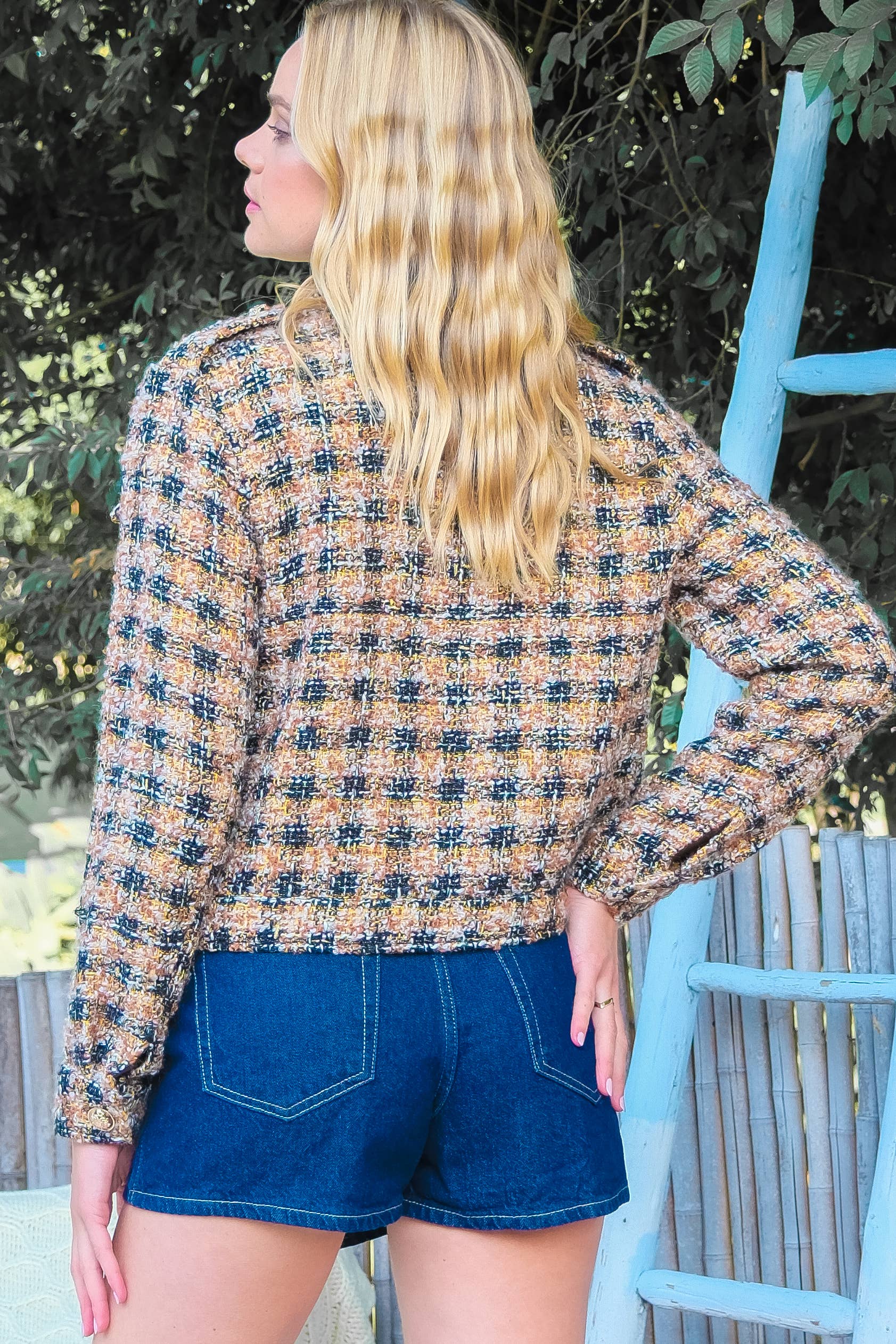 Chameau Veste en tweed à carreaux raccourcie-IJ6974 en vente sur Faire6