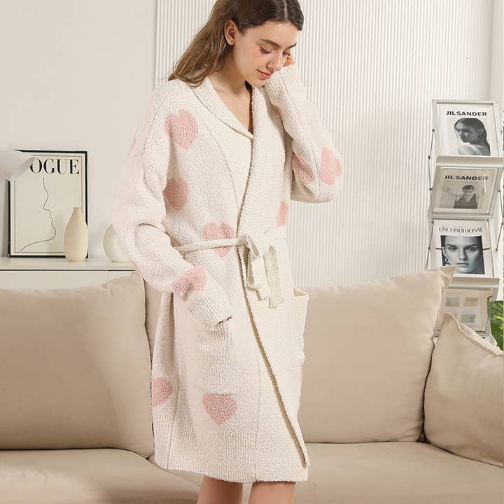 PINK Heart Pattern Soft Robe with Front Pockets for wholesale on Faire6