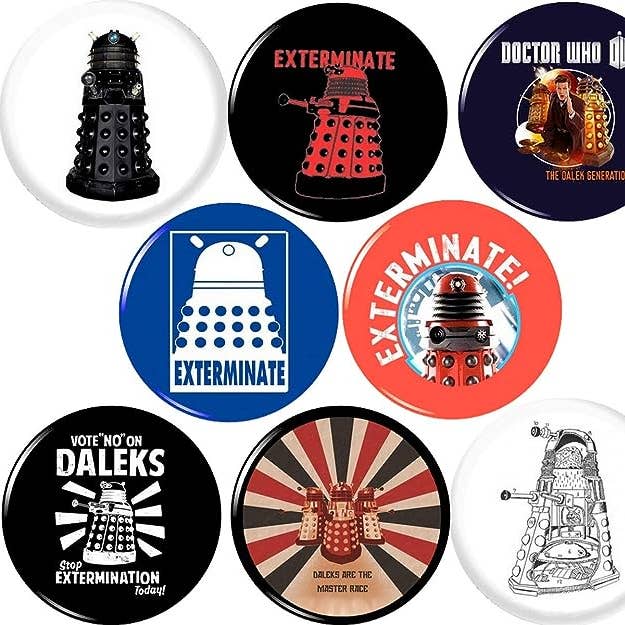 Dalek x 8 1" inch (25mm) pins buttons dr who tv british for wholesale by Pinbax Express