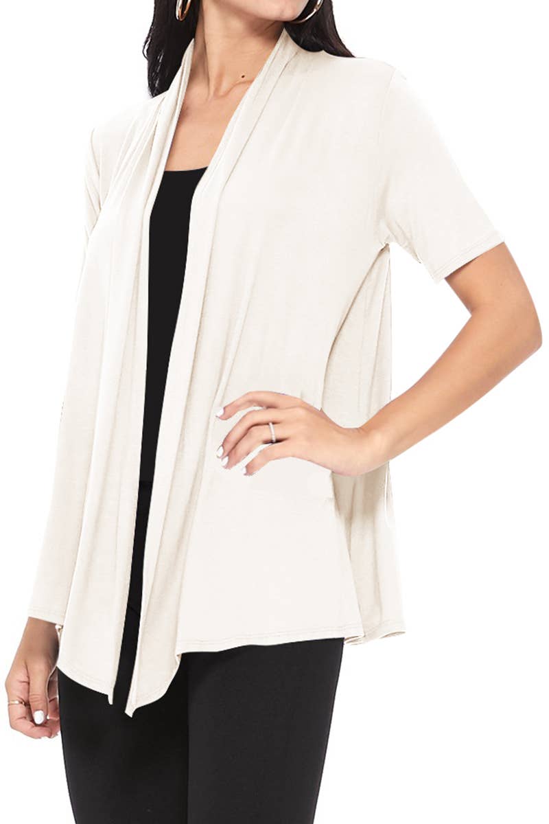 MOA COLLECTION - Wholesale Cardigan - Women's - Women's Casual Short Sleeve Draped Open Front Solid Cardigan29