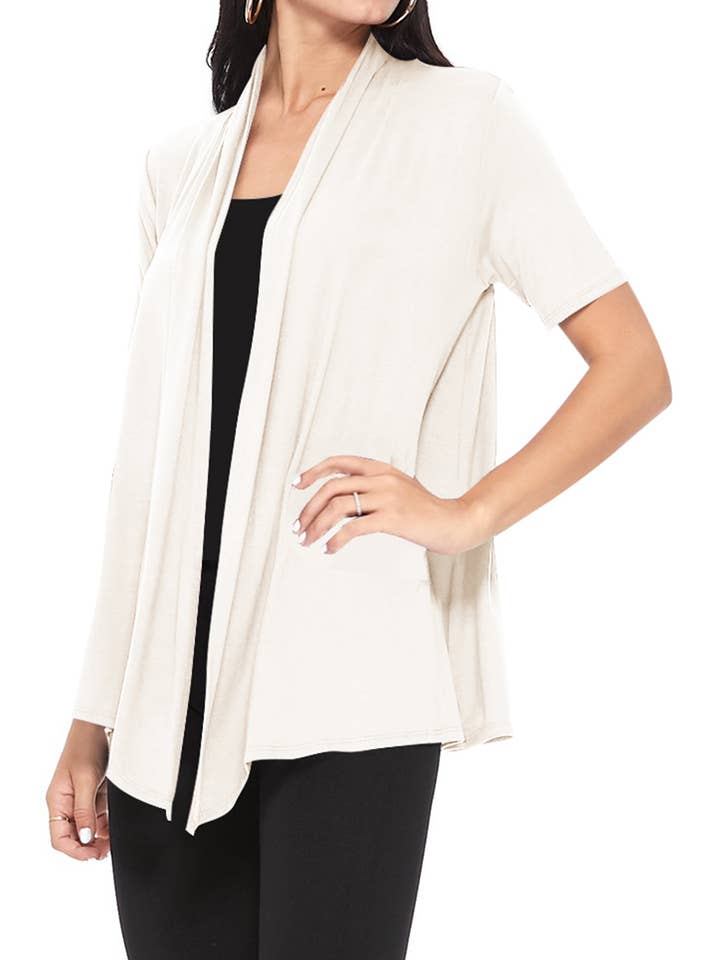 MOA COLLECTION - Wholesale Cardigan - Women's - Women's Casual Short Sleeve Draped Open Front Solid Cardigan29