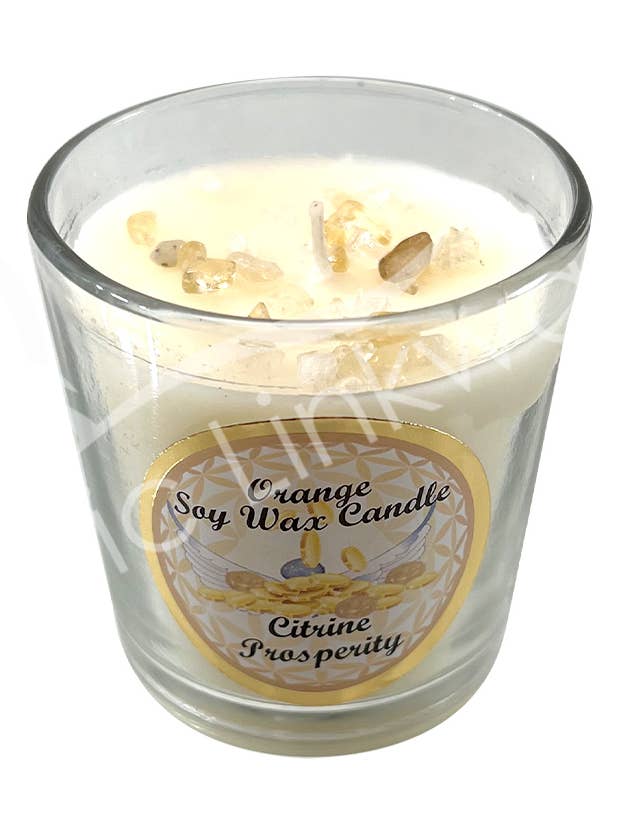CANDLE VOTIVE -ORANGE WITH CITRINE/PROSPERITY (PK 6) for wholesale by Oceanic Linkways Inc
