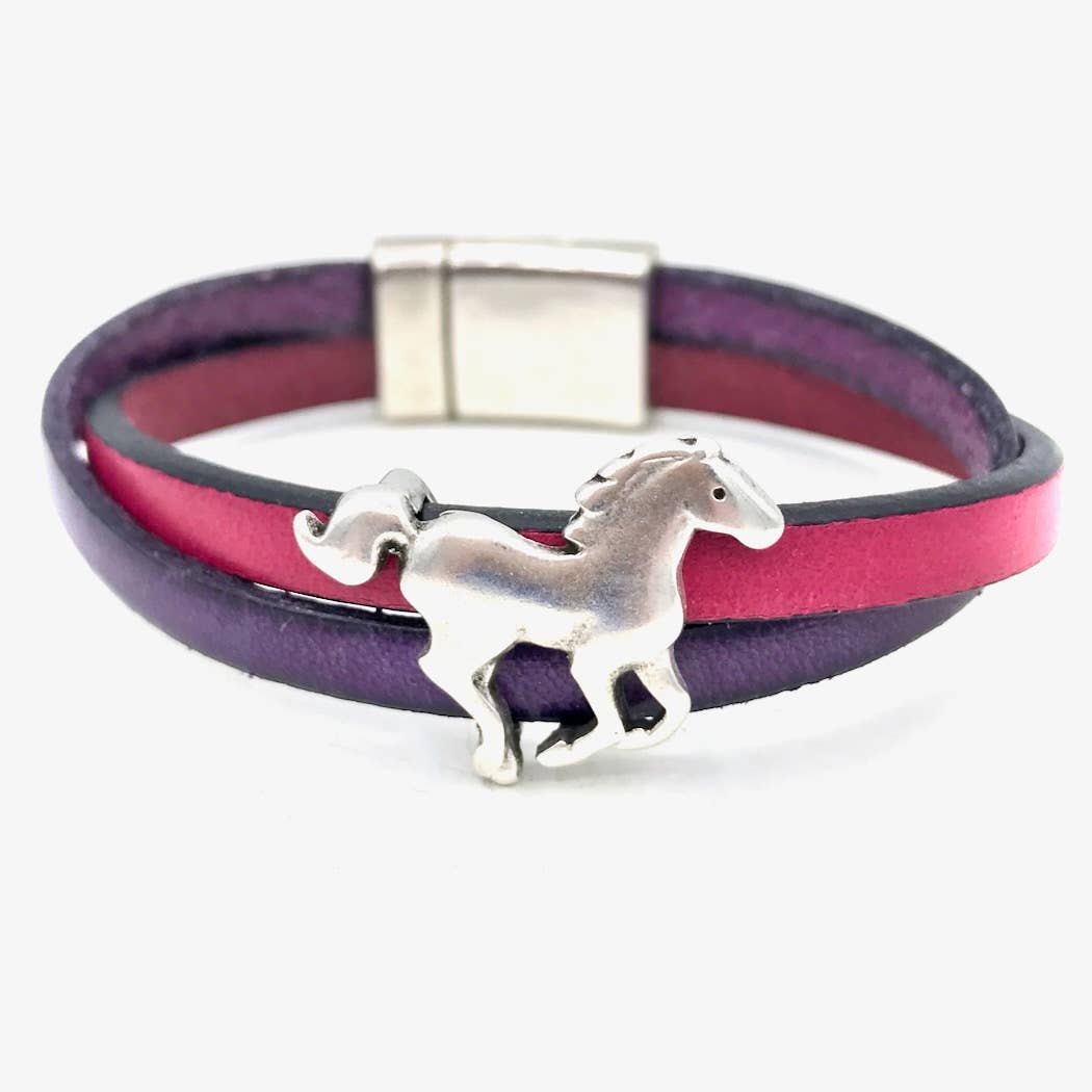 Montana Leather Designs - Wholesale Bangle Bracelet - WP Galloping Horse Leather Bracelet - Giddy Up1