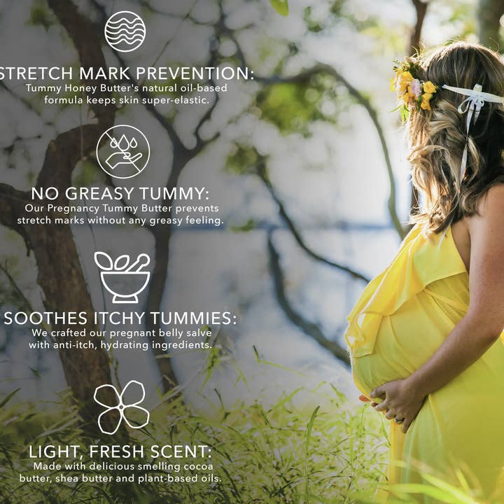 Bella B - Vente Huile et beurre pour le ventre – maternité - Beurre au miel pour le ventre (prévention des vergetures) Pot de 4 oz3
