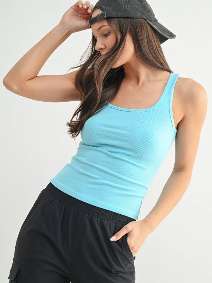 Mono B - Wholesale Tank Top - Women's - Square Neck Ribbed Tank Top