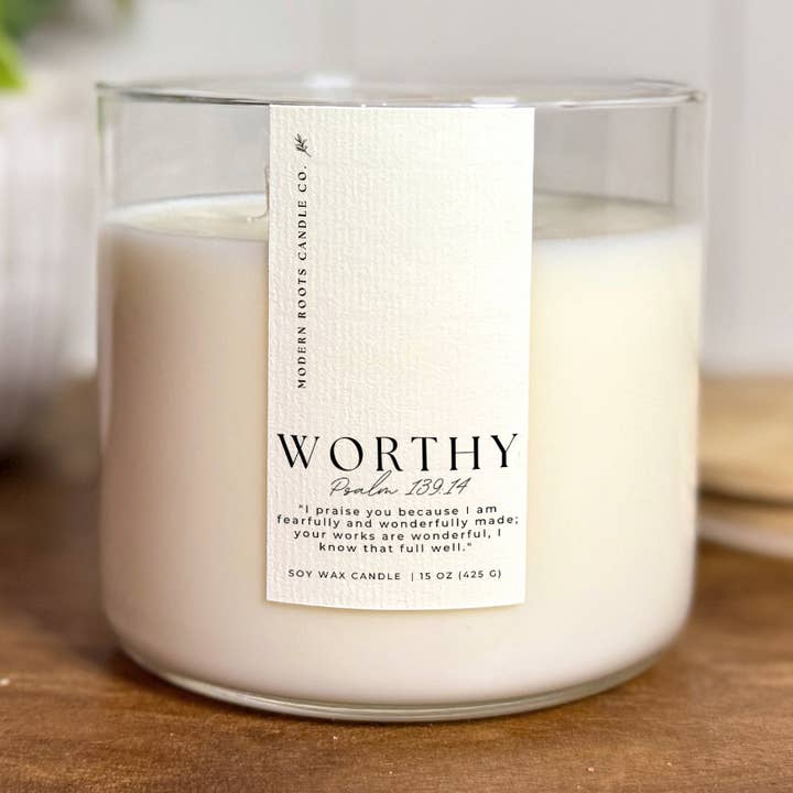 Worthy | Volcanic Island | 15 oz. Clear Jar Soy Candle for wholesale by Modern Roots Candle Co.