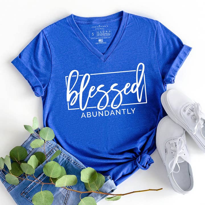 Blessed Abundantly V-Neck for wholesale by Corinthian's Corner