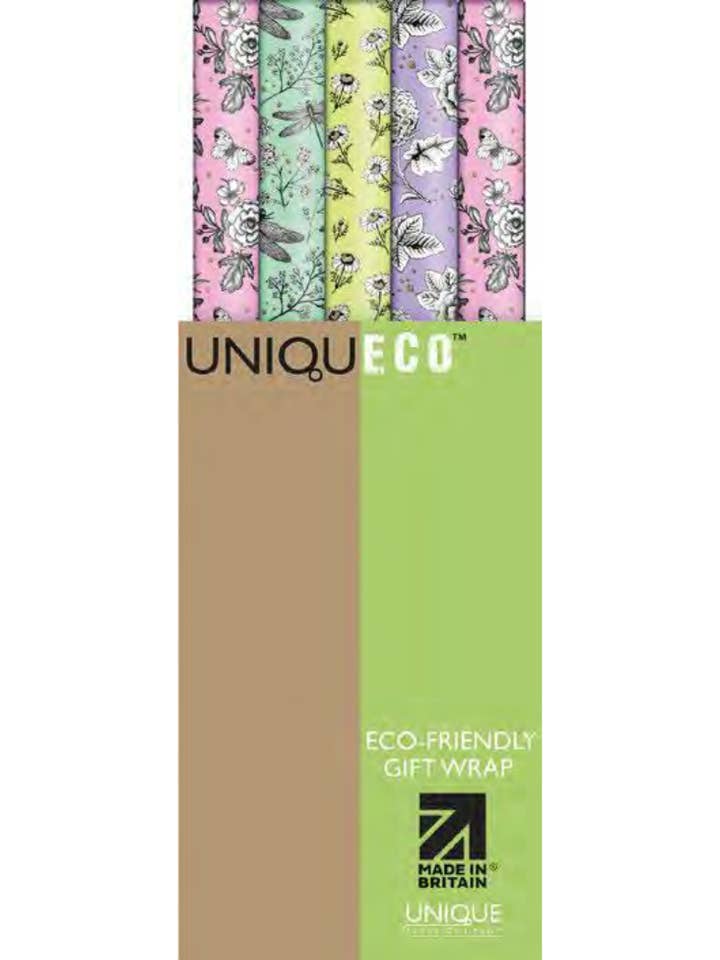 Papier cadeau vintage à fleurs écologiques en paillettes biodégradables FSC™ pour la vente par The Unique Paper Company