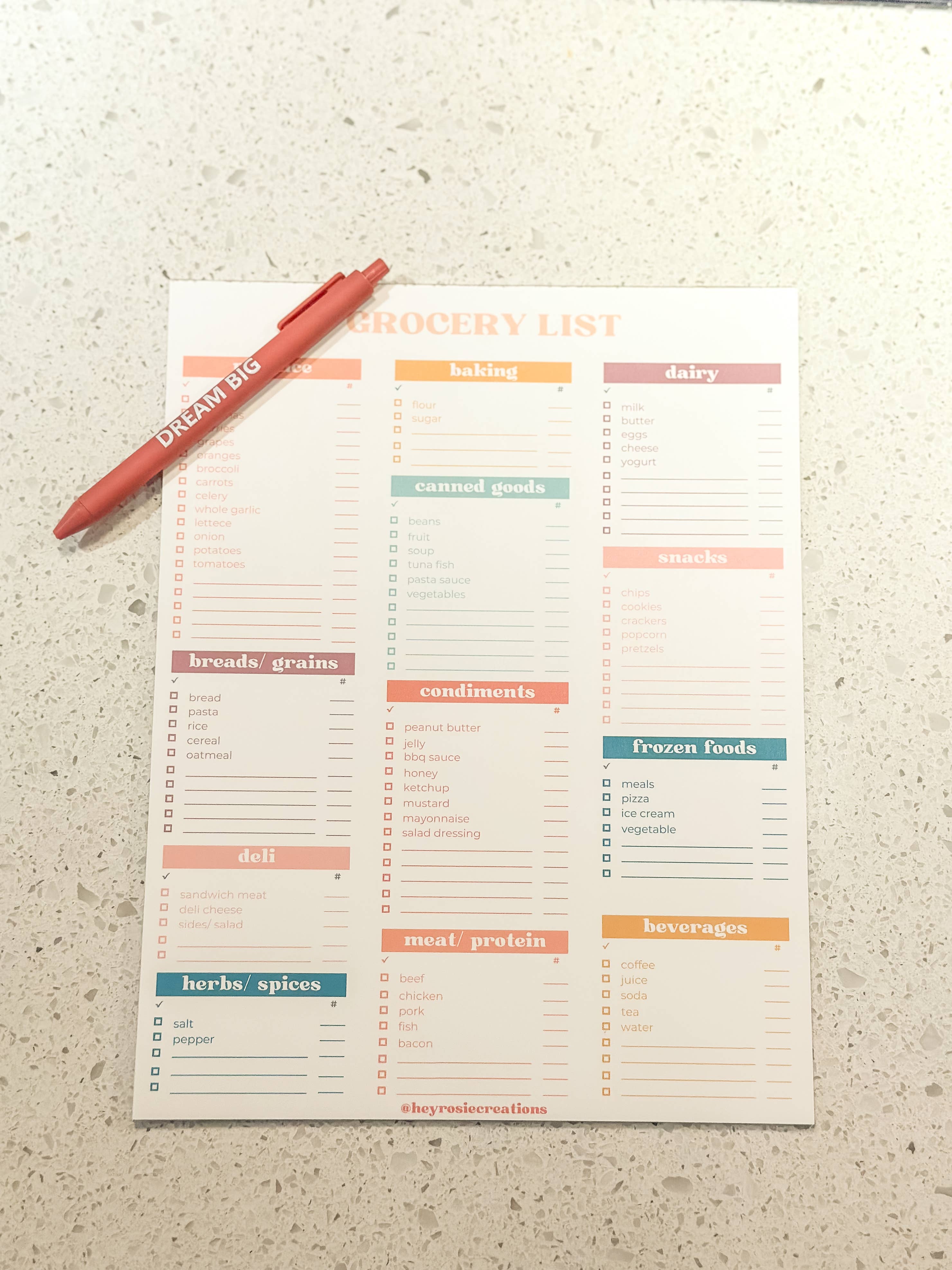 Hey Rosie Creations - Wholesale Notepad - Grocery List Notepad2
