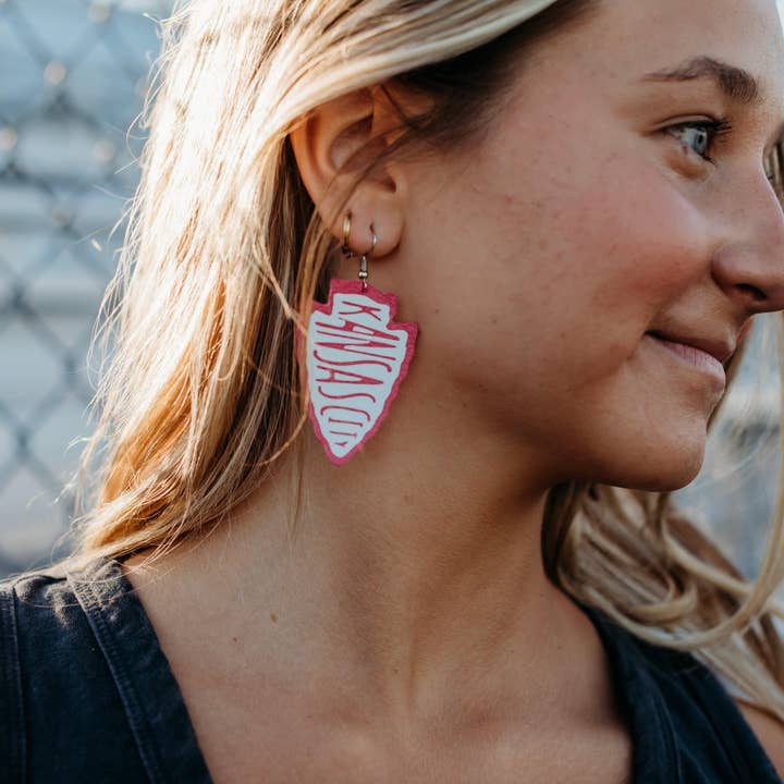 Golden Rae Wholesale - Wholesale Dangle Earrings - Kansas City Chiefs Leather Earrings- Pink