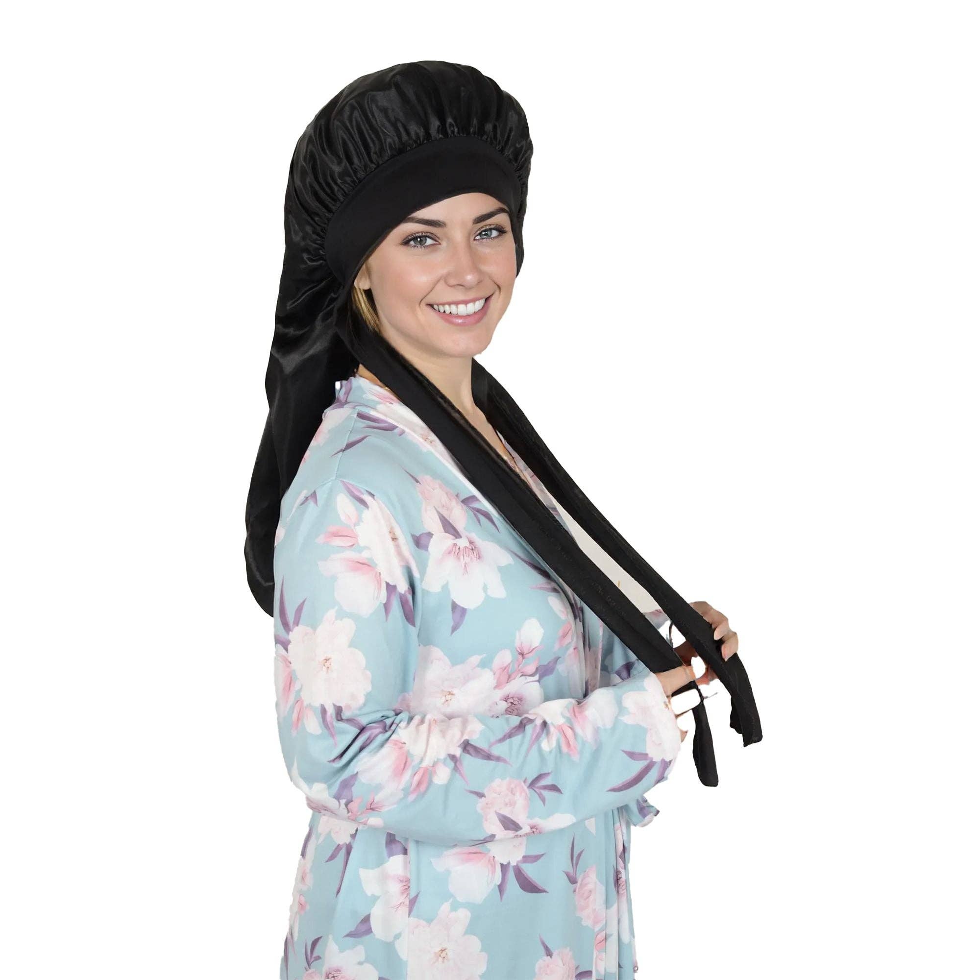 AK Brand - Wholesale Sleep Cap / Bonnet - Women's - Satin Long Bonnet Sleep Cap with Stretch Turban Band2