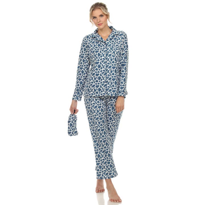 WHITE MARK - Wholesale Sleepwear Set - Women's - Women's Three-Piece Giraffe Print Pajama Set5