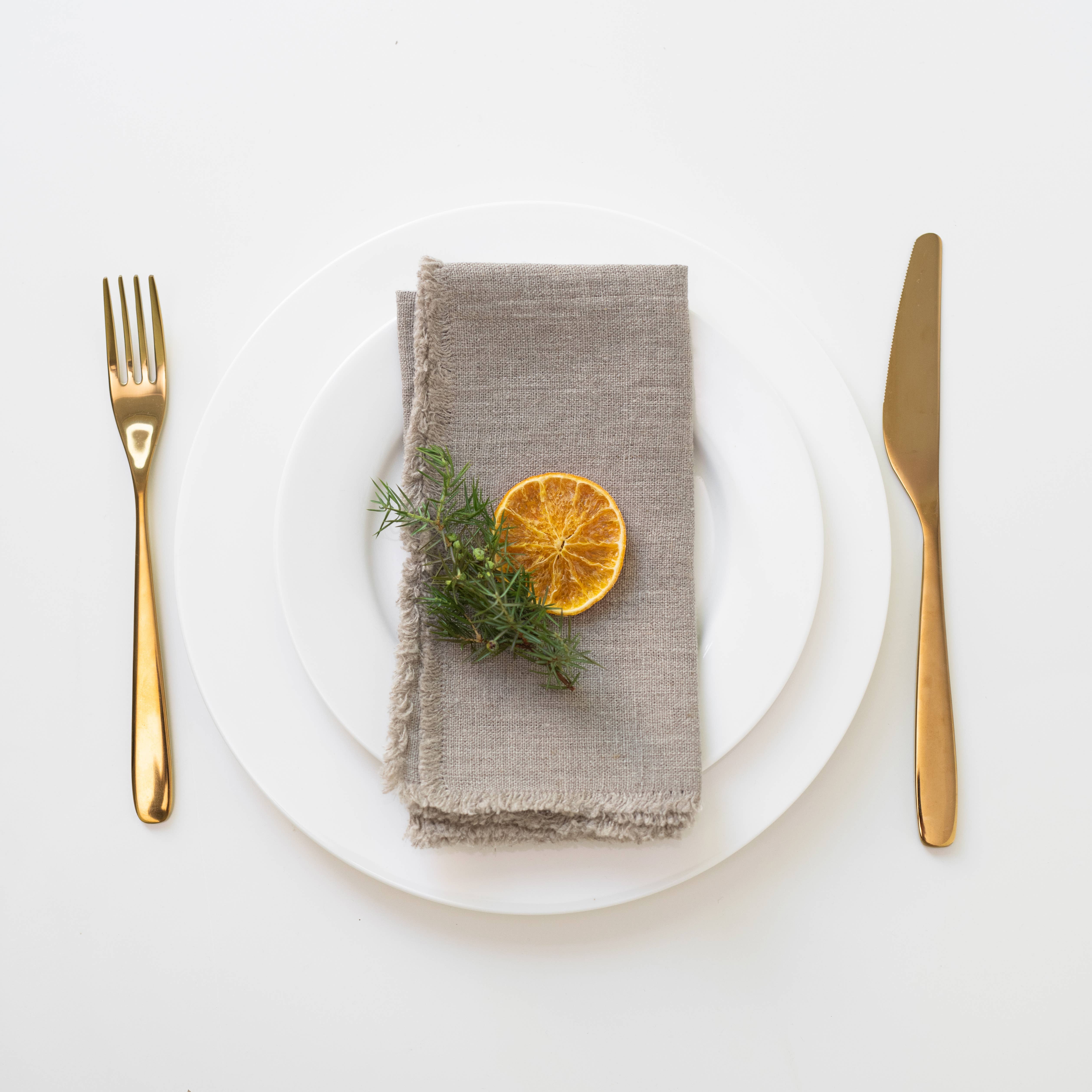 Linen Tales (We cover U.S. import duties) - Wholesale Dinner & Cloth Napkin - Natural Linen Napkins with Fringes Set of 20