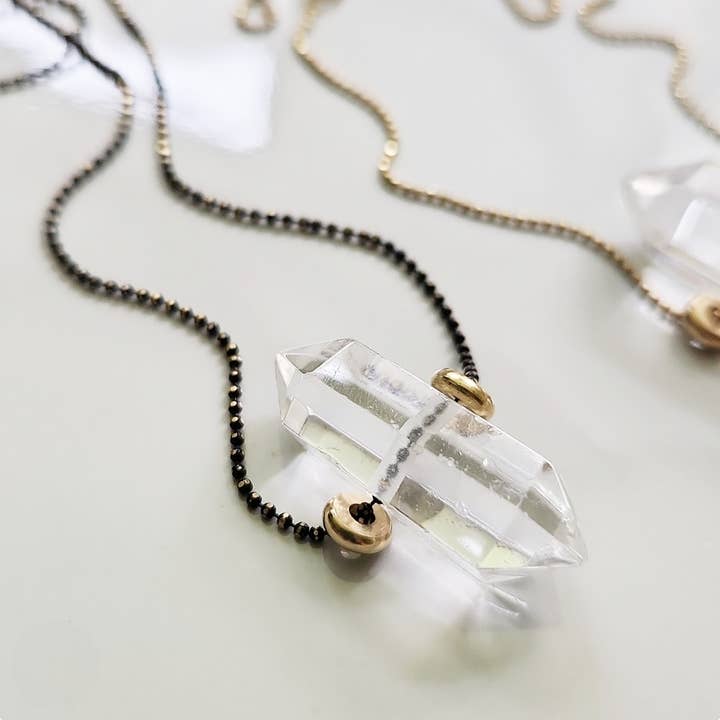 Sara Sela Jewelry - Wholesale Pendant/Charm Necklace - Beaded Herkimer Diamond and Lepidocrocite Brass Necklaces