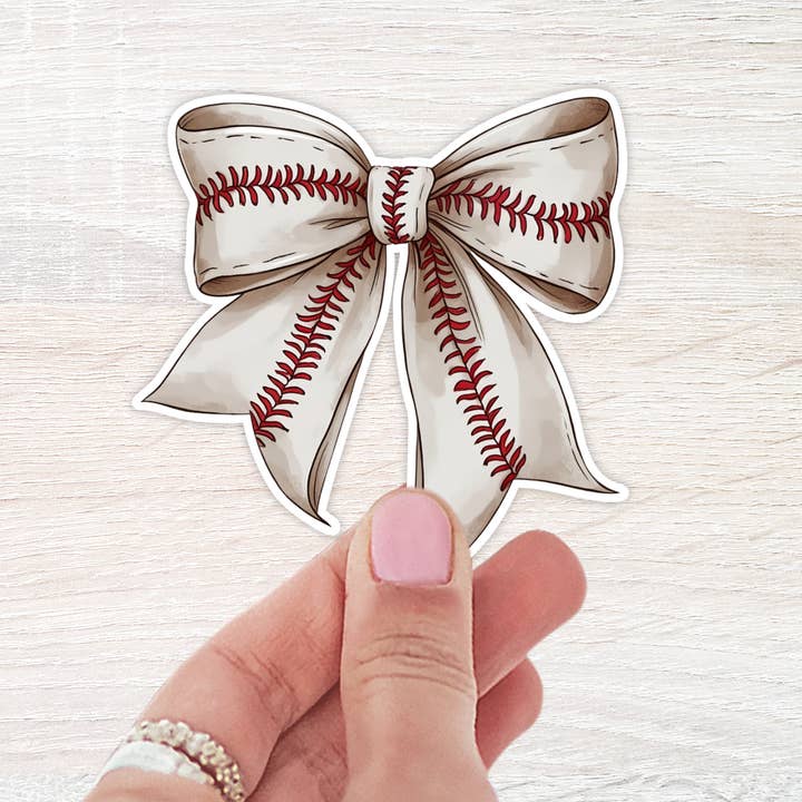 Baseball Theme Coquette Bow Sticker for wholesale by The Daydreamer Designz