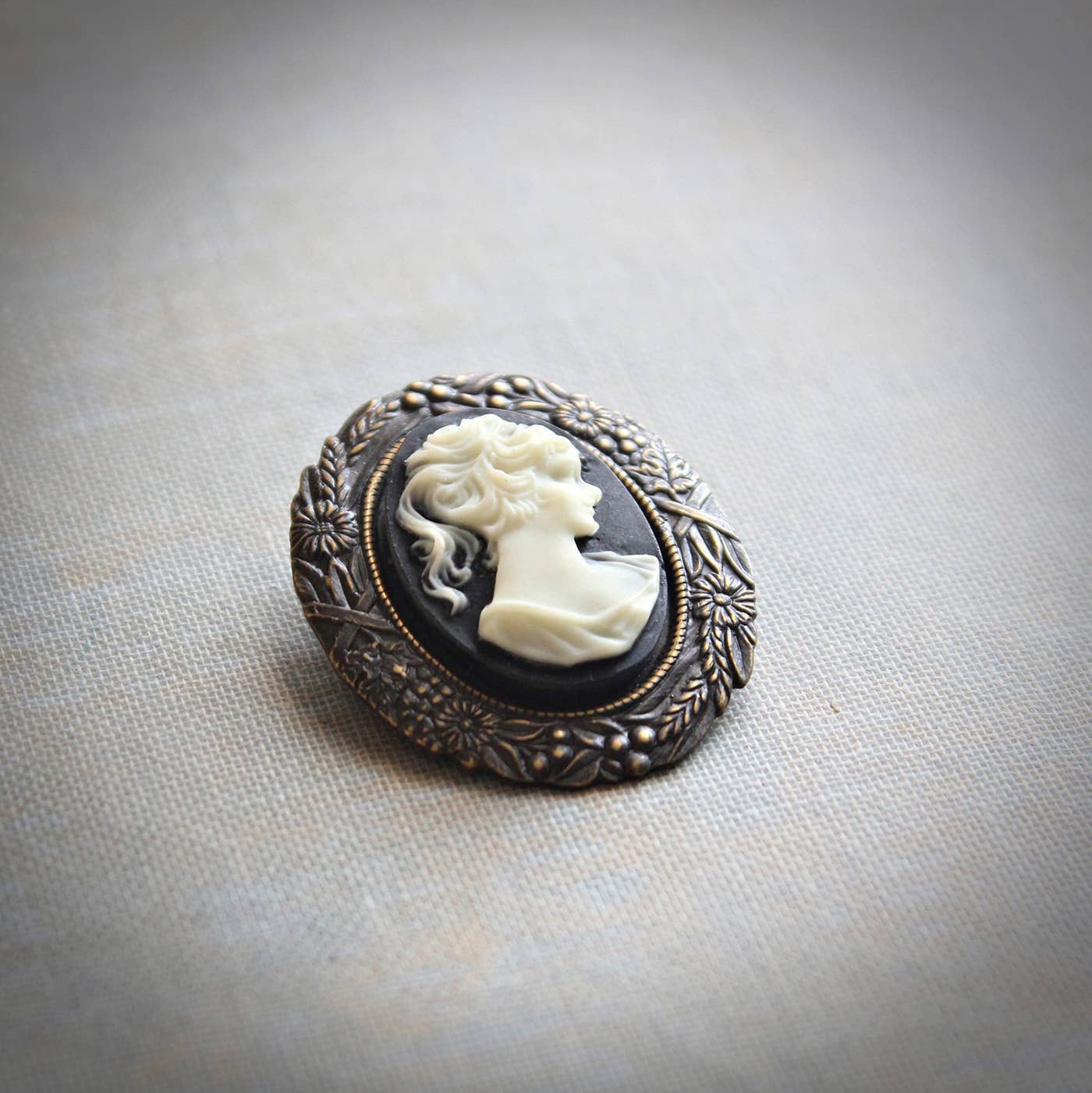 Circa 1890 - Wholesale Brooch - Small Black and Ivory Cameo Brooch and Pendant