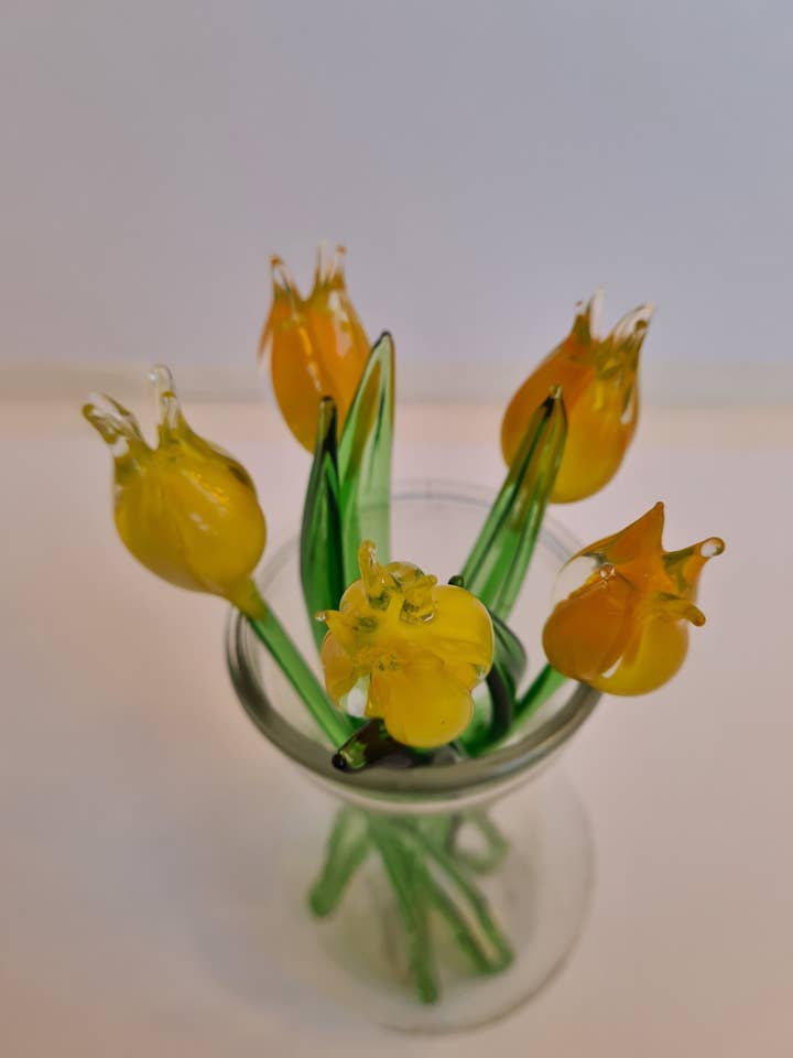 Glass Tulip - Yellow Tulip - Short Stem Tulip - Hand Made for wholesale by Glass by Iness