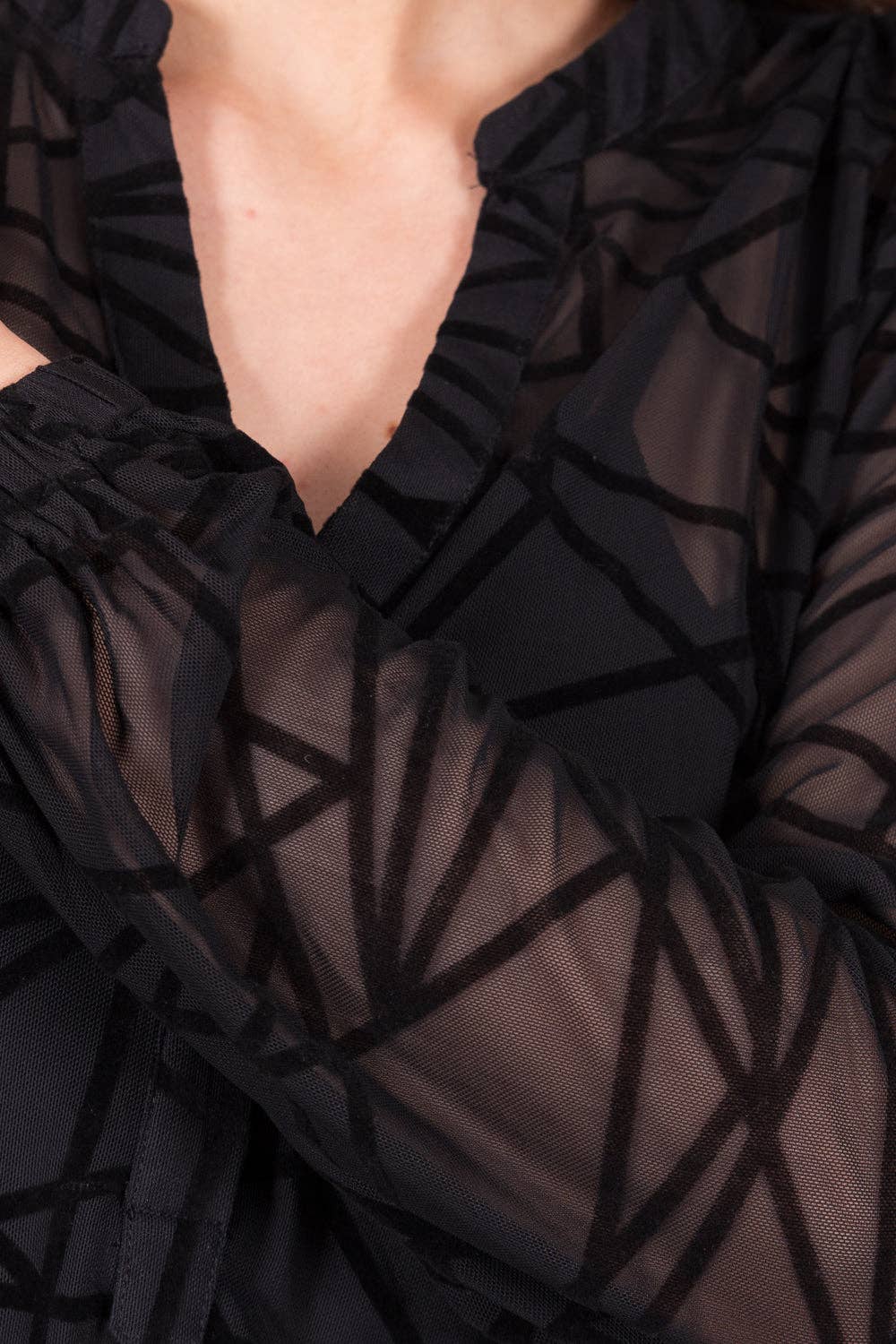 SOLO – wholesale Blouse – Women’s – Black Textured Mesh Top with Cami3