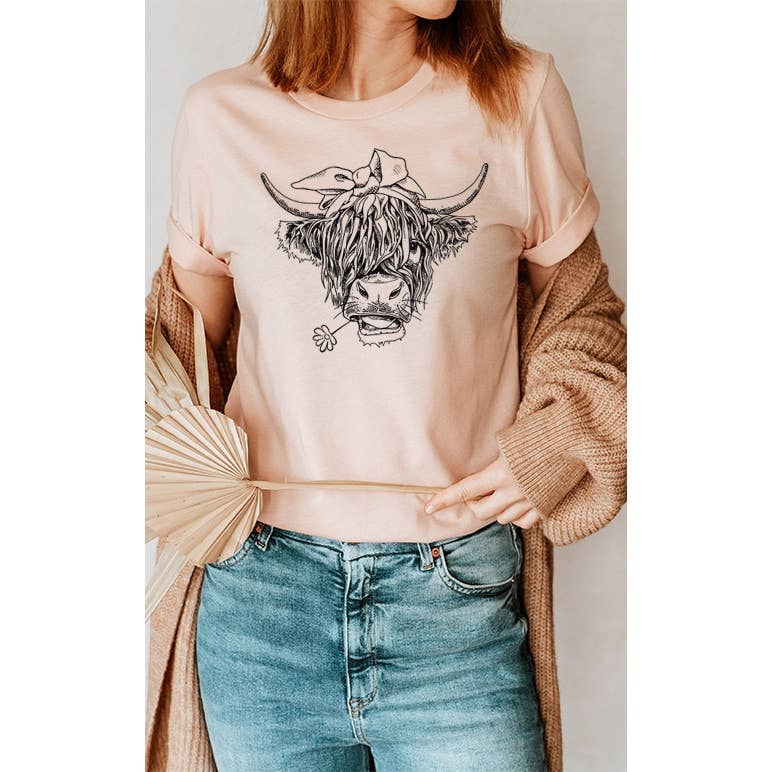 Select Apparel - Venta al por mayor Camiseta serigrafiada - Mujer - Camiseta con estampado campestre de Highland Cow Farm4