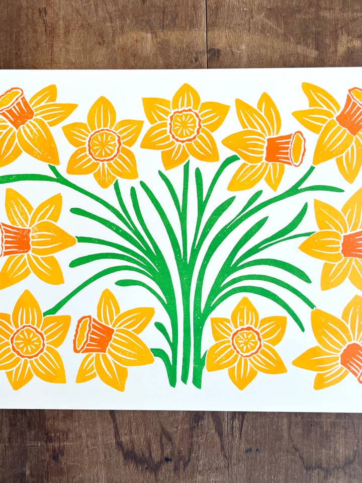 Garden Series: Daffodil Risograph Print for wholesale by Katharine Watson