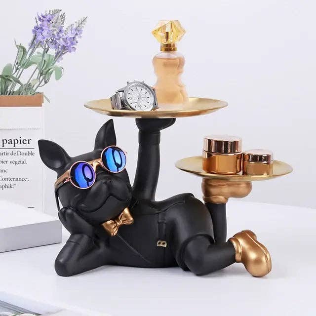 BlakOutlet – wholesale Sculpture – French Bulldog Sculpture Dog Statue with Tray3