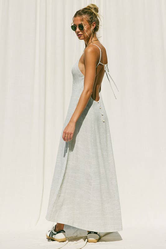 ILLA ILLA - Wholesale Dress - Women's - Striped Linen Maxi Dress3