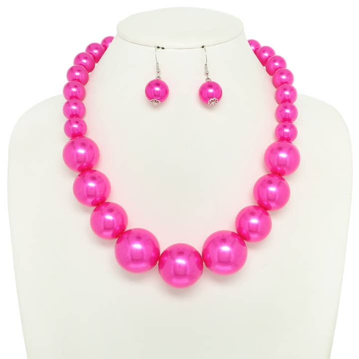 SP Sophia Collection - Wholesale Jewelry Set - Pearl Large Bead Statement Necklace Earring Set 7