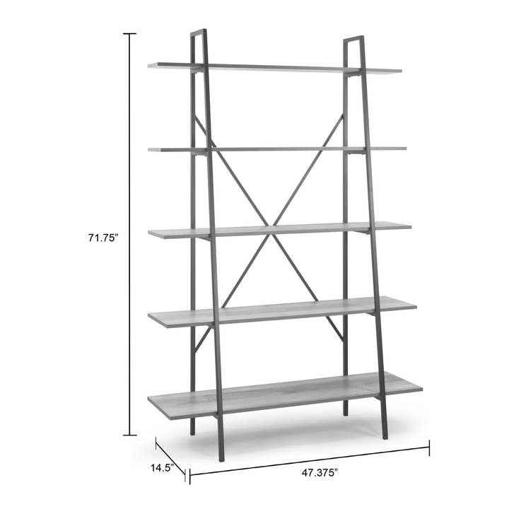 Glamour Home - Vente Étagère flottante - Bibliothèque échelle inclinée August 182 cm cadre métal brun clair, 5 étagères5