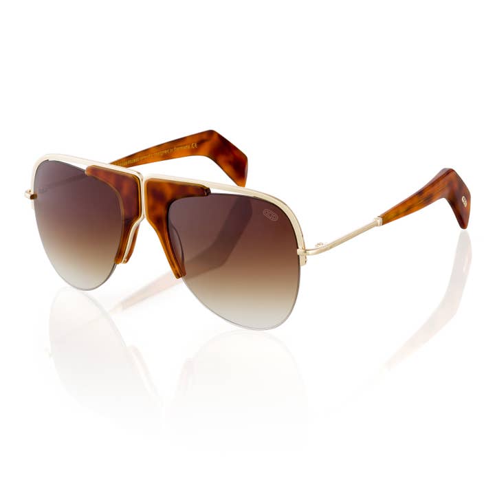 'LYAN' Designer Sunglasses in Amber/Gold for wholesale by FRIDAY FELLOWS