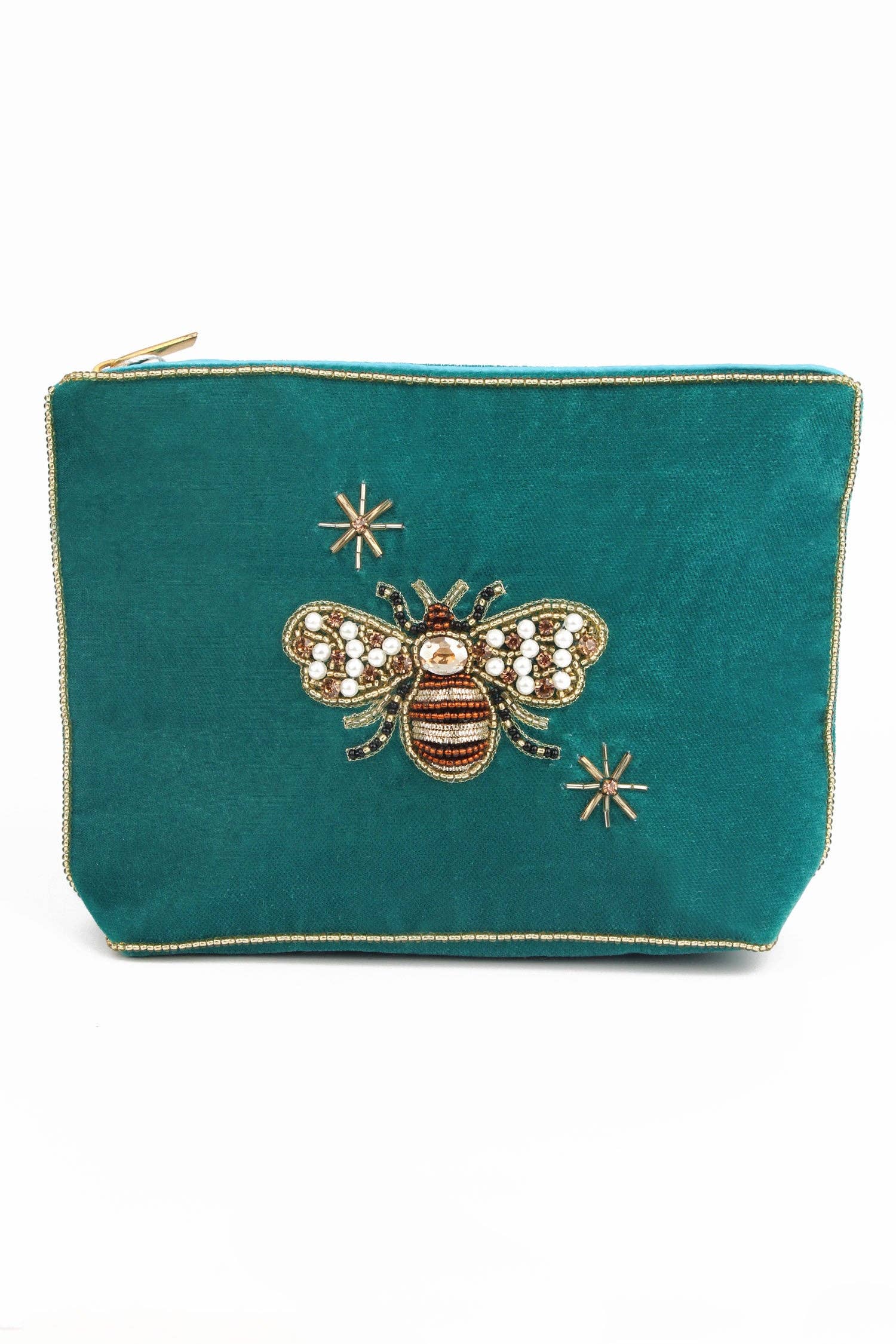 My Doris – wholesale Pouch – Women’s – TEAL GOLDEN BEE MEDIUM VELVET POUCH