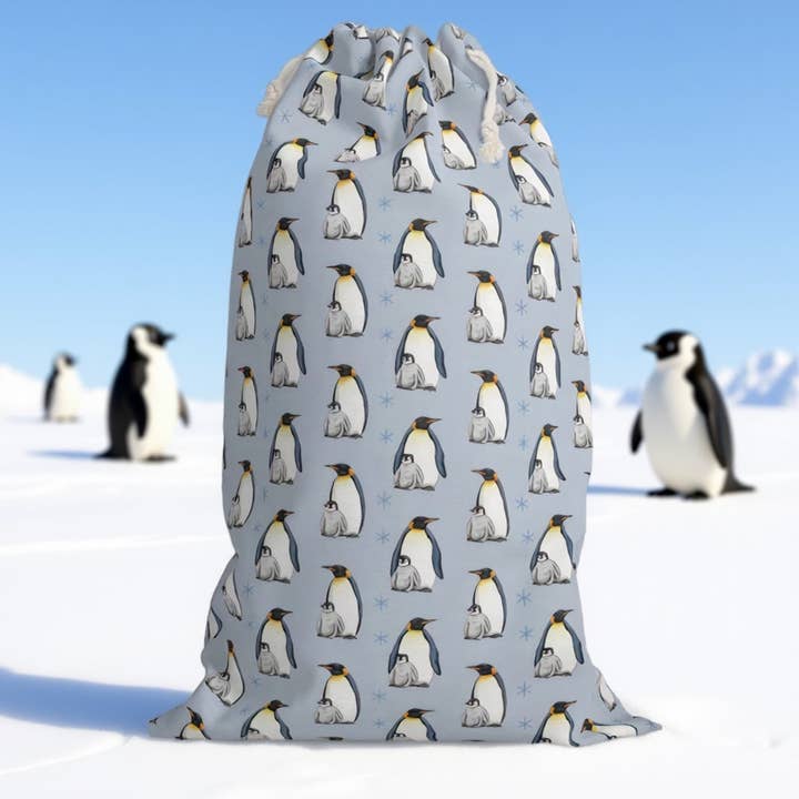Sacco di Babbo Natale Azzurro con Adorabile Design di Pinguino per Natale per la vendita all'ingrosso da parte di Aminelle & Willow